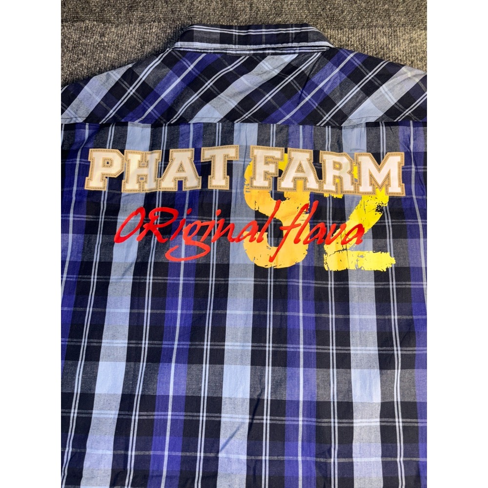 Phat Farm Casual Shirt Mens 3X Multi Plaid Original Flava Patch Y2K 92 Button Up - Picture 10 of 11